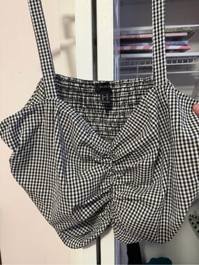 Forever 21 Black & White Gingham Ruched Tank Crop Top